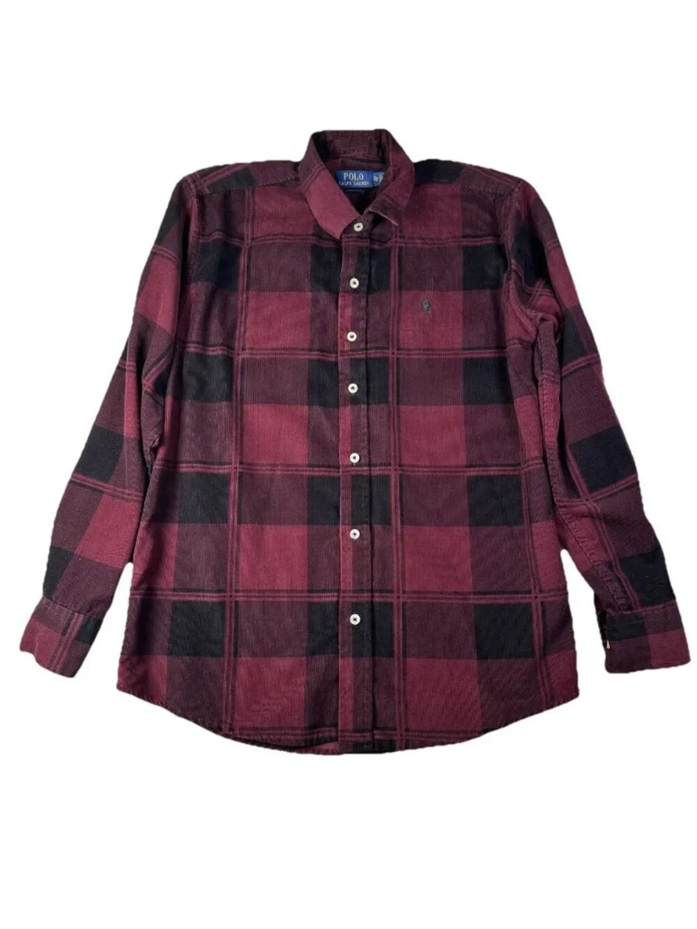 Polo Ralph Lauren Men’s XL Slim Oxblood Plaid Corduroy Button Up Shirt Tartan